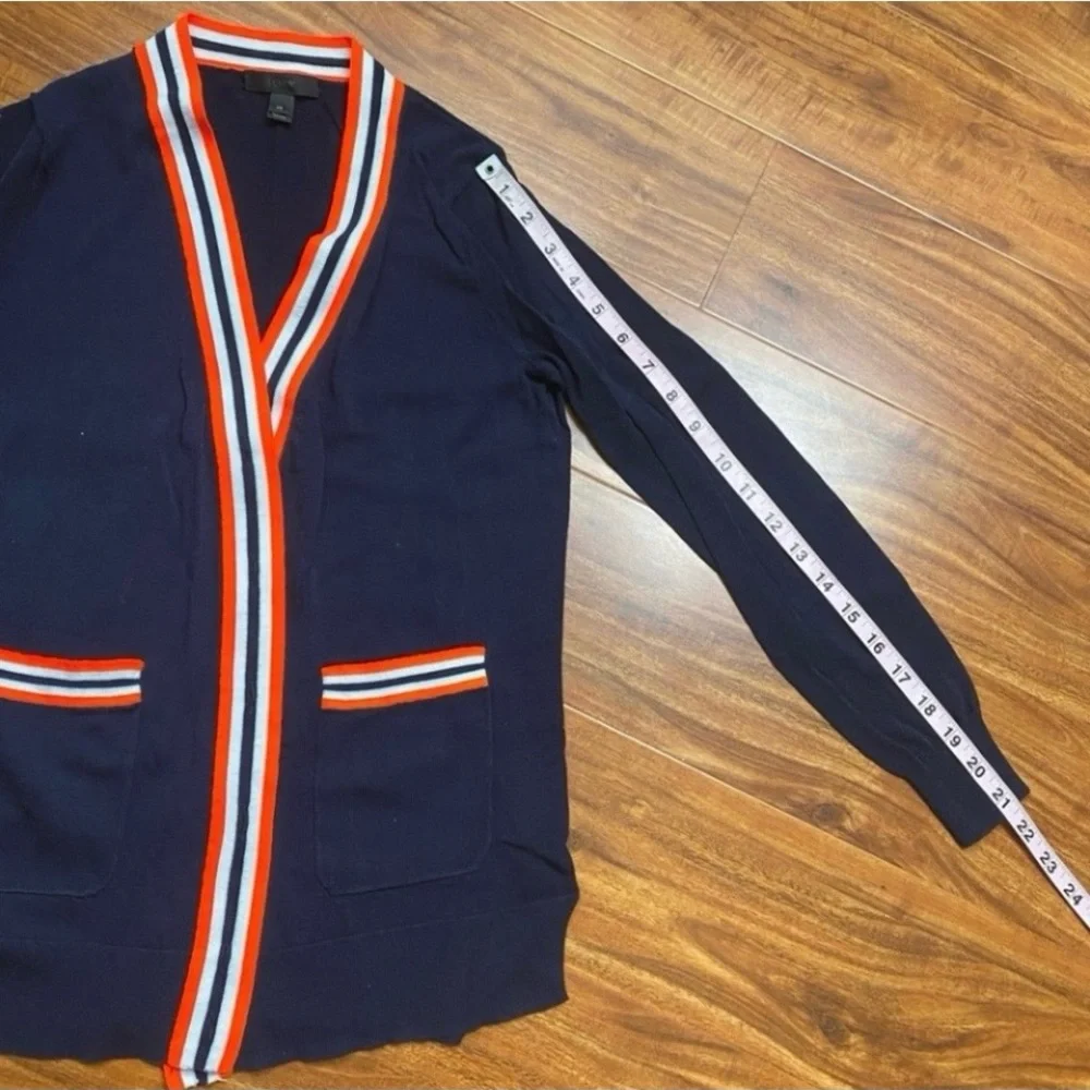 J. Crew Women Navy Neon Orange Stripe Detail Button Knit Cardigan Size XS Preppy - Picture 16 of 16
